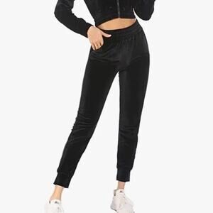 Women's COOrun Black Velvet Velour Pull-on Lounge Joggers Pants Size Medium